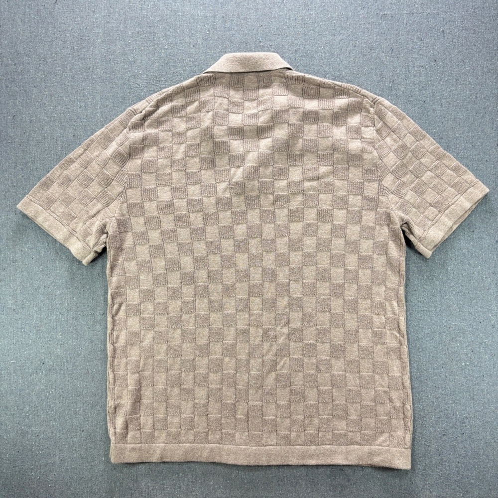 Art of Rhetoric Mens Large Tan Checkerboard Knit Short Sleeve Button Up Shirt - Picture 2 of 8